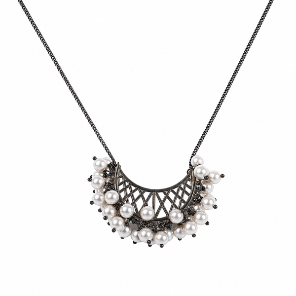 Oxidized Pearl Chand Filigree Necklace