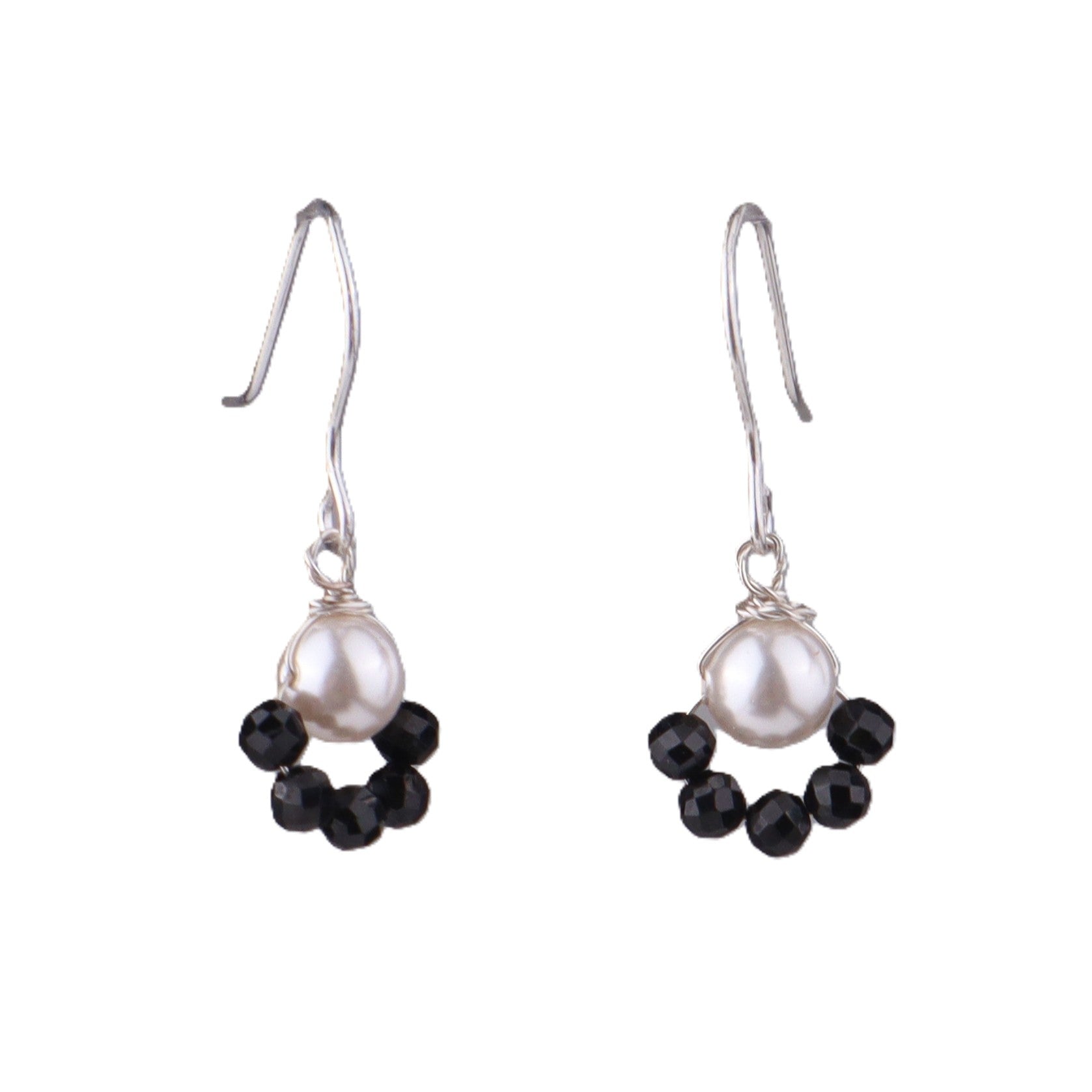 Pearl & Black Spinel Silver Earrings (Project Handmade)