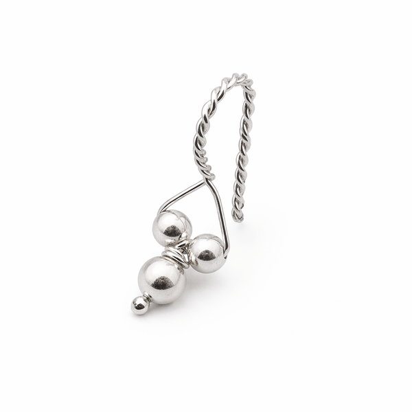 Silver Bead Bhik Bali clip-on earring with twisted silver hook