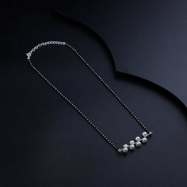 Silver Pearl Mangalsutra necklace with black beads and pearl pendant