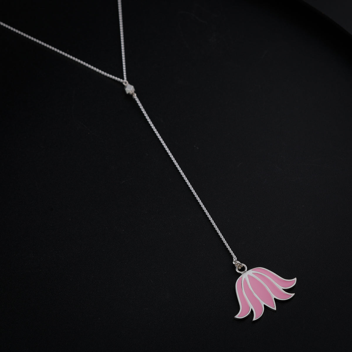 Y Necklace with Pink Lotus Motif