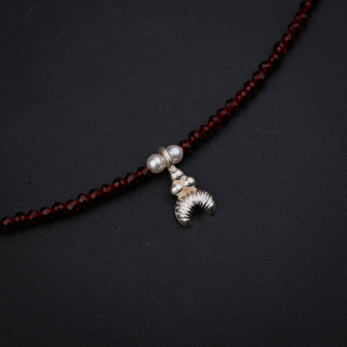 Silver Chandrakor Multi Charm Necklace with Garnet