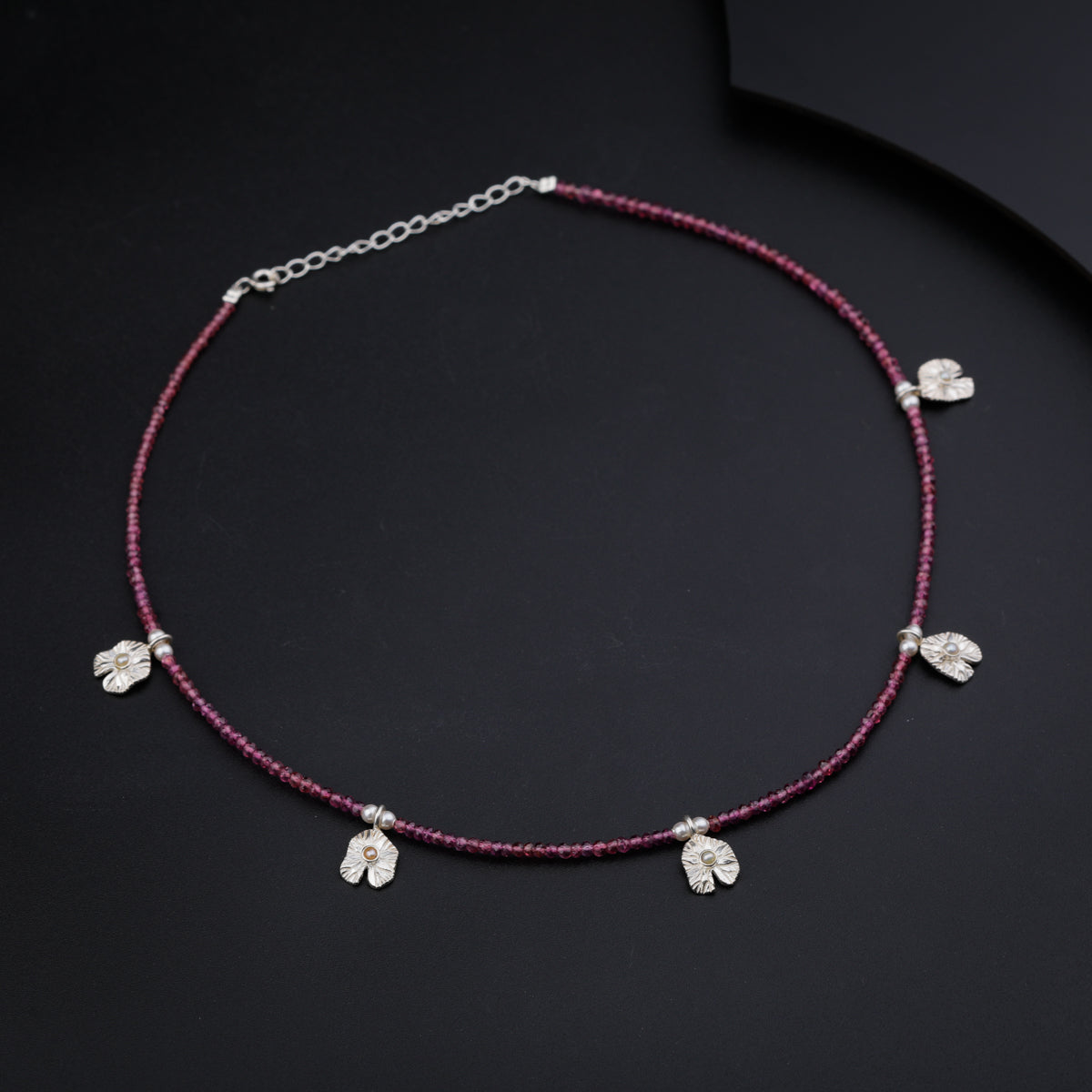 Silver Saroj Parn Multi Charm Necklace with Rhodolite