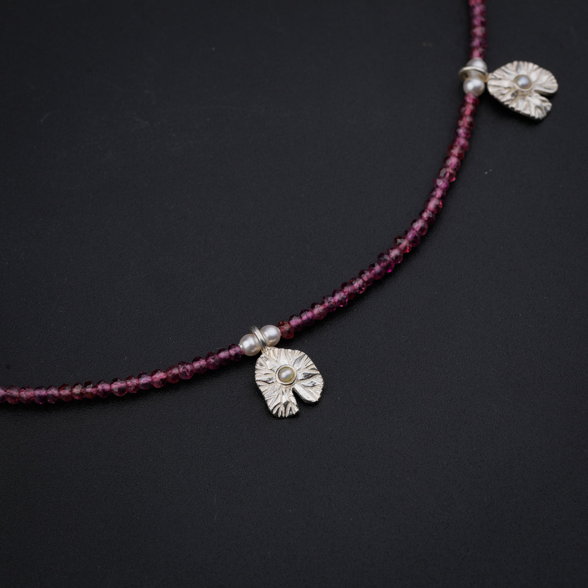 Silver Saroj Parn Multi Charm Necklace with Rhodolite