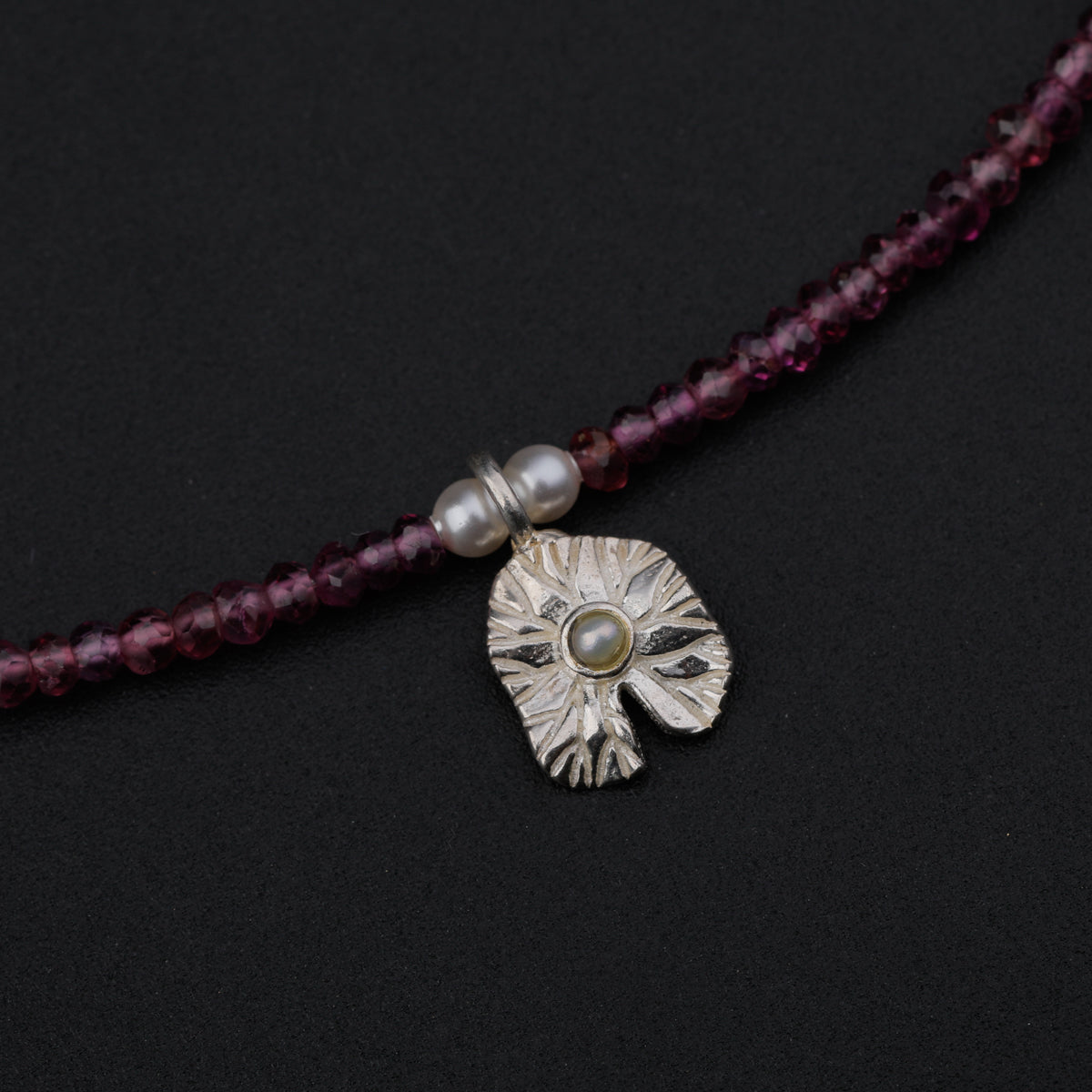 Silver Saroj Parn Multi Charm Necklace with Rhodolite