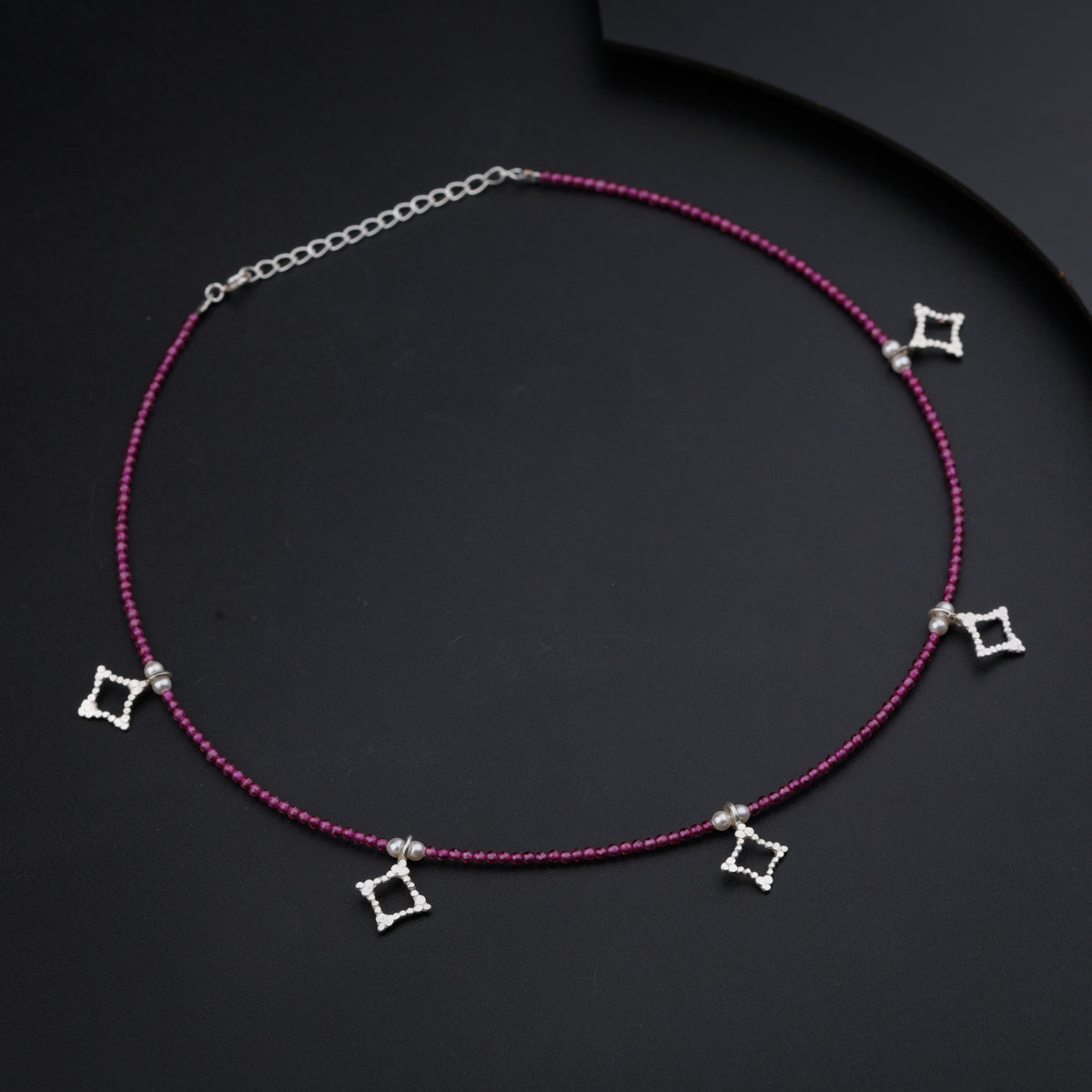 Silver Multi Charm Necklace with Ruby