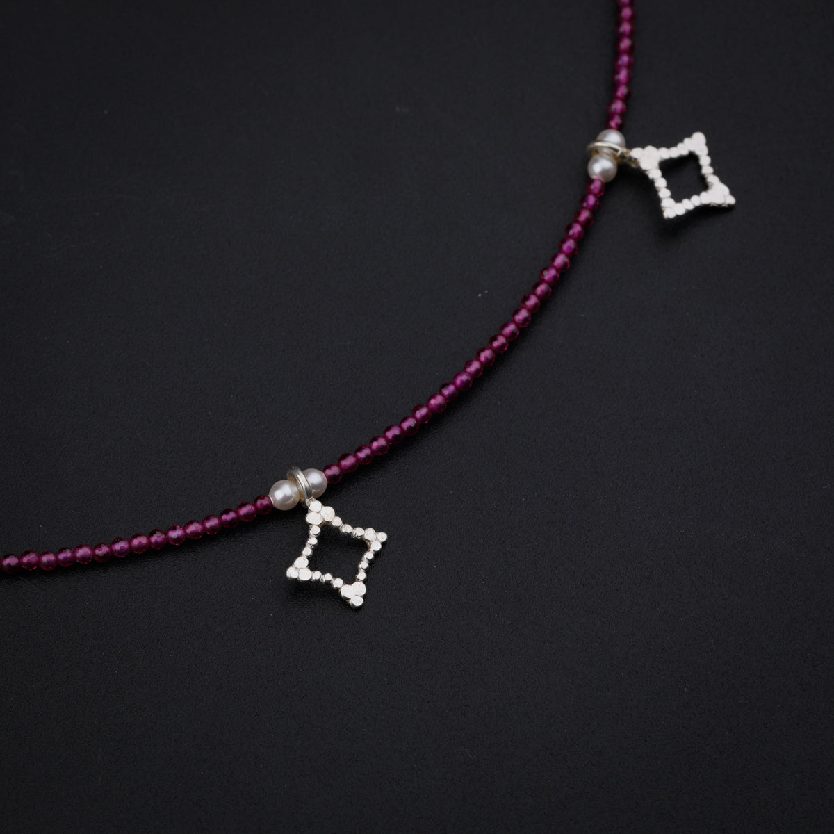 Silver Multi Charm Necklace with Ruby