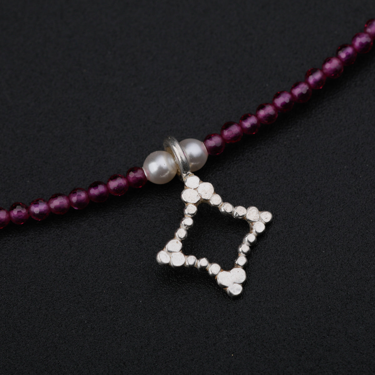 Silver Multi Charm Necklace with Ruby