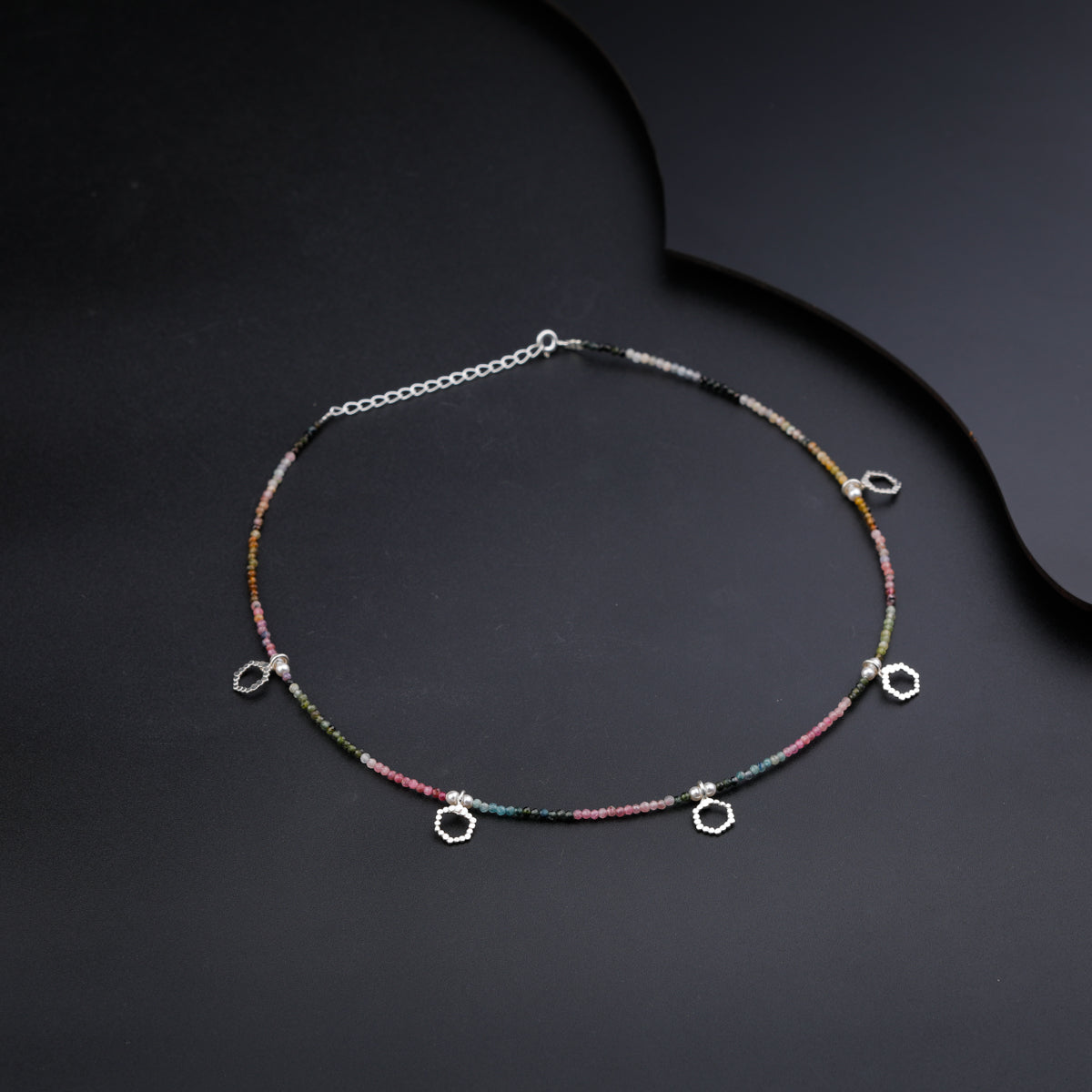 Silver Multi Charm Necklace with Tourmaline