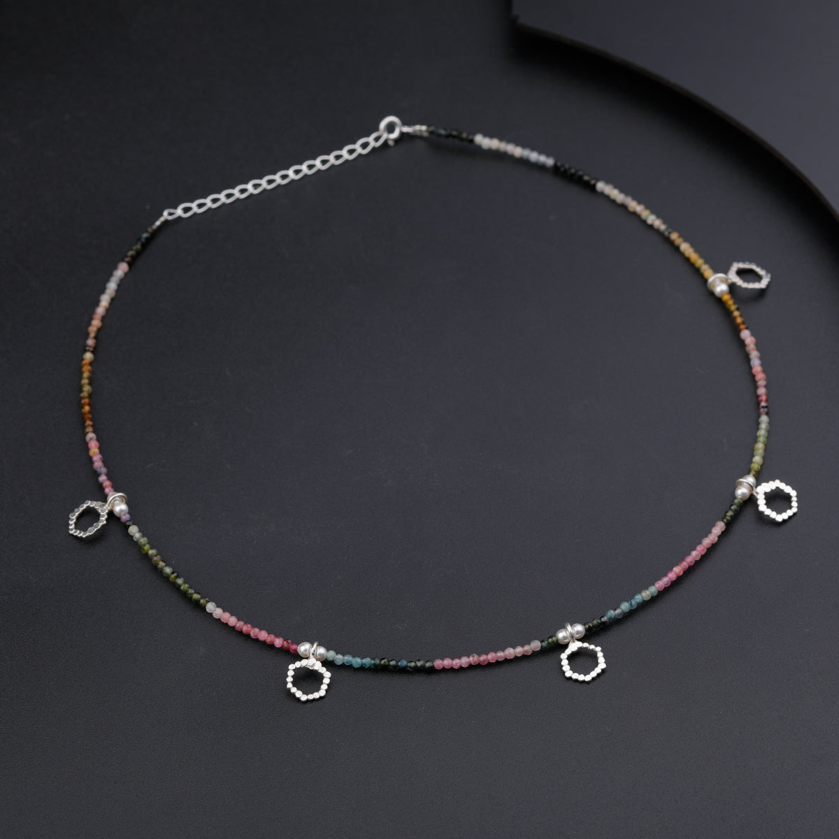 Silver Multi Charm Necklace with Tourmaline