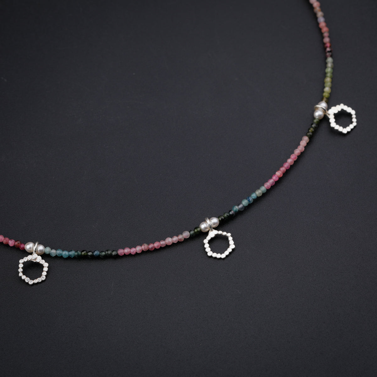 Silver Multi Charm Necklace with Tourmaline