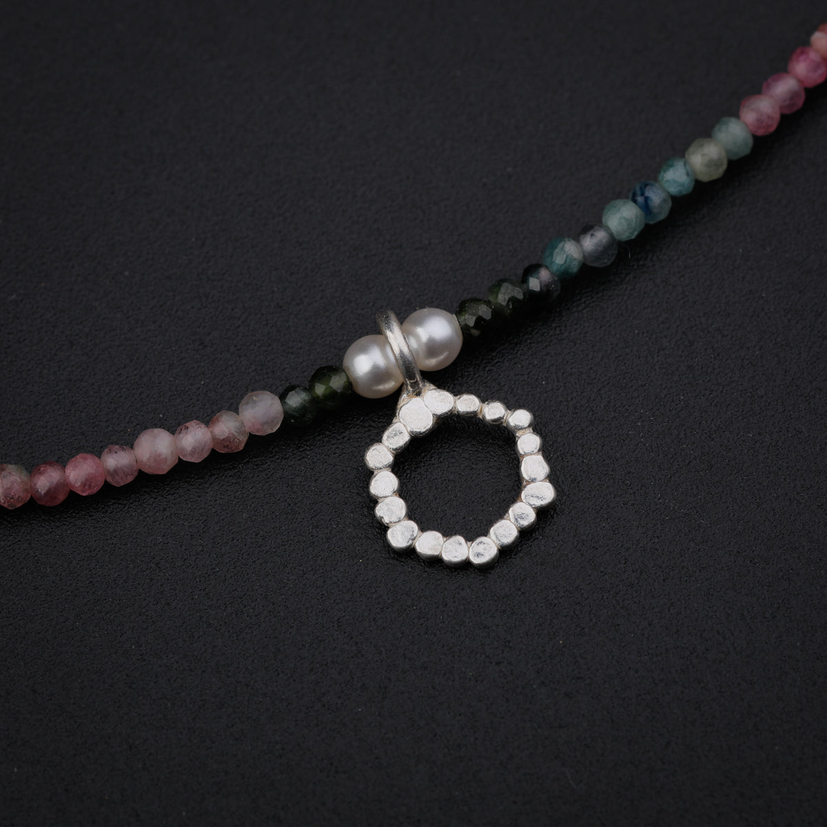 Silver Multi Charm Necklace with Tourmaline