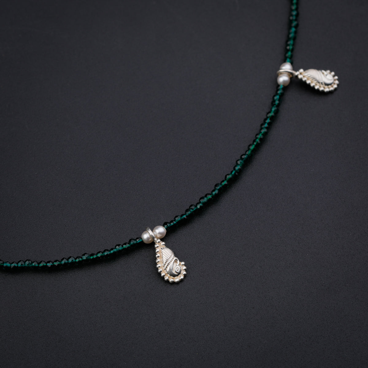 Silver Peacock Multi Charm Necklace with Green Onyx