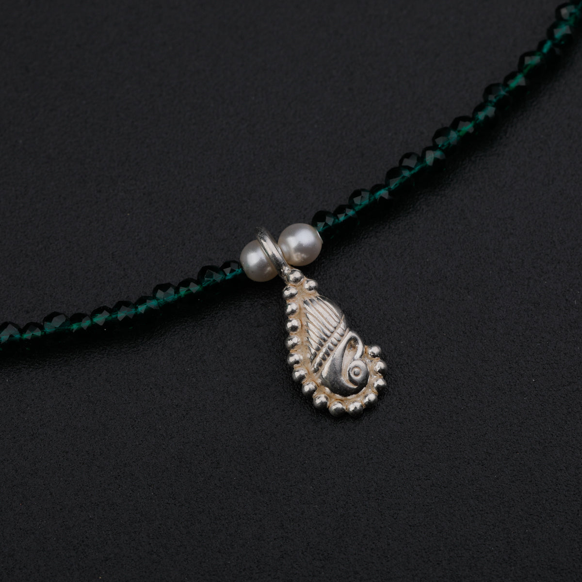 Silver Peacock Multi Charm Necklace with Green Onyx