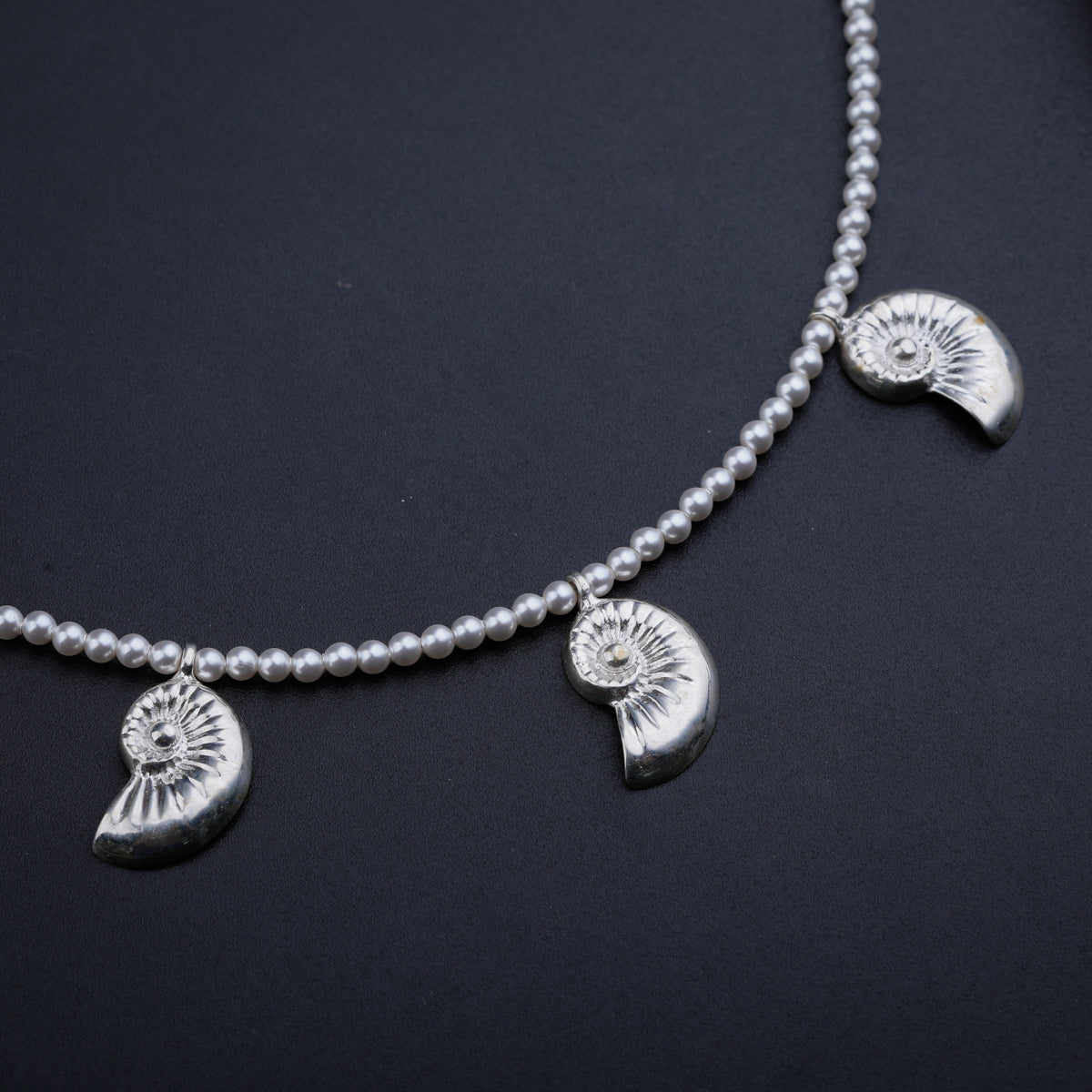 Silver Shell Necklace with Pearls