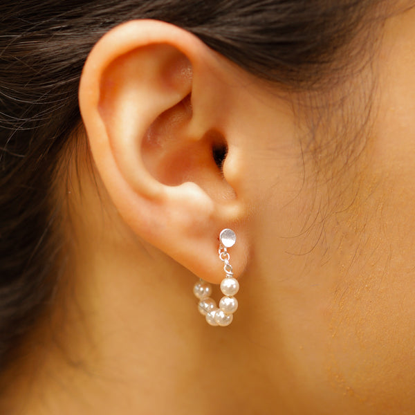 Pearl halo silver earrings