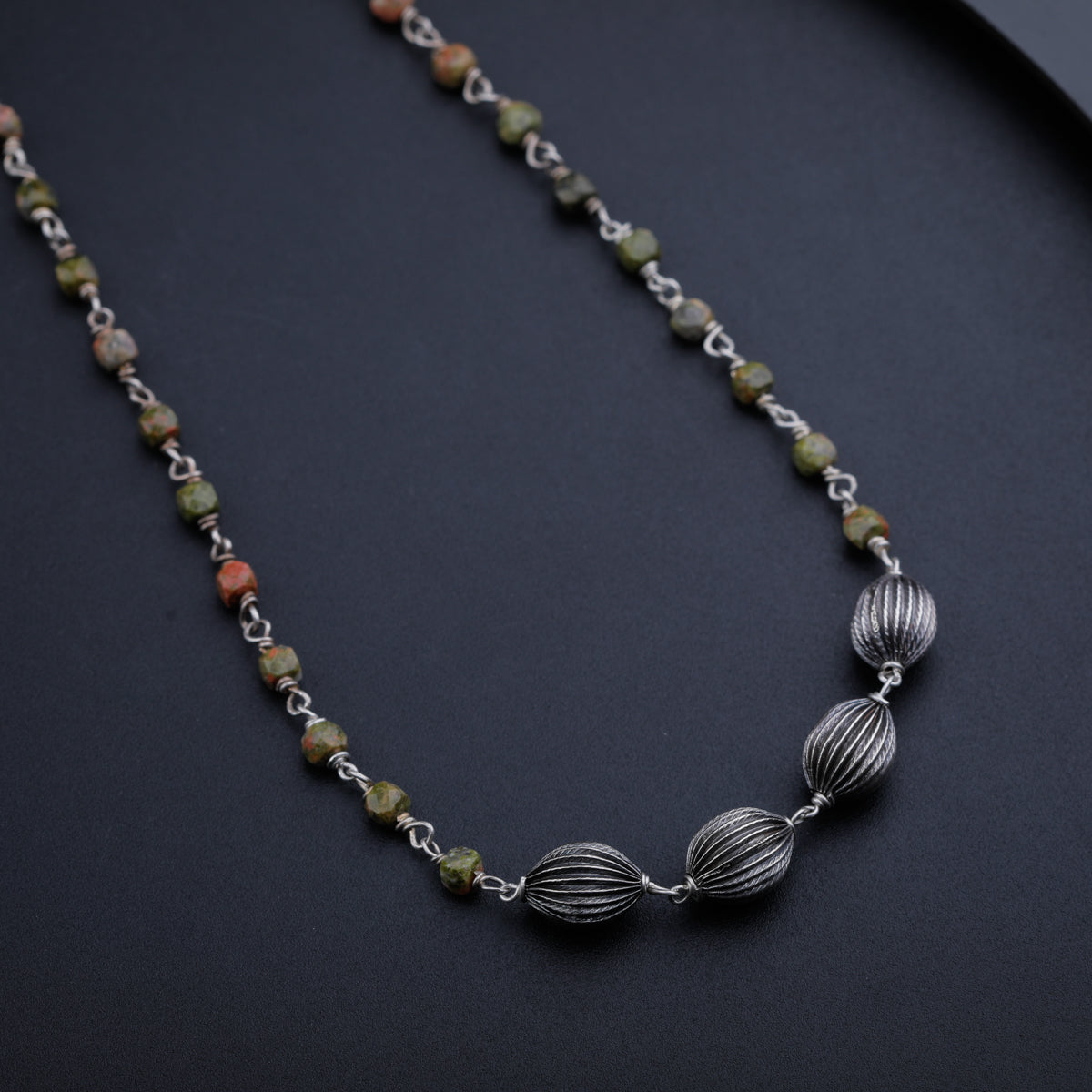 Unakite Stone Necklace with Ganthan Beads