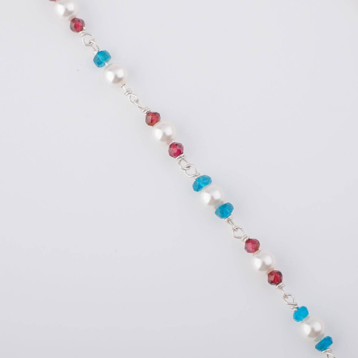 Silver Lotus Pendant Necklace with Chalcedony, Garnet and Pearls