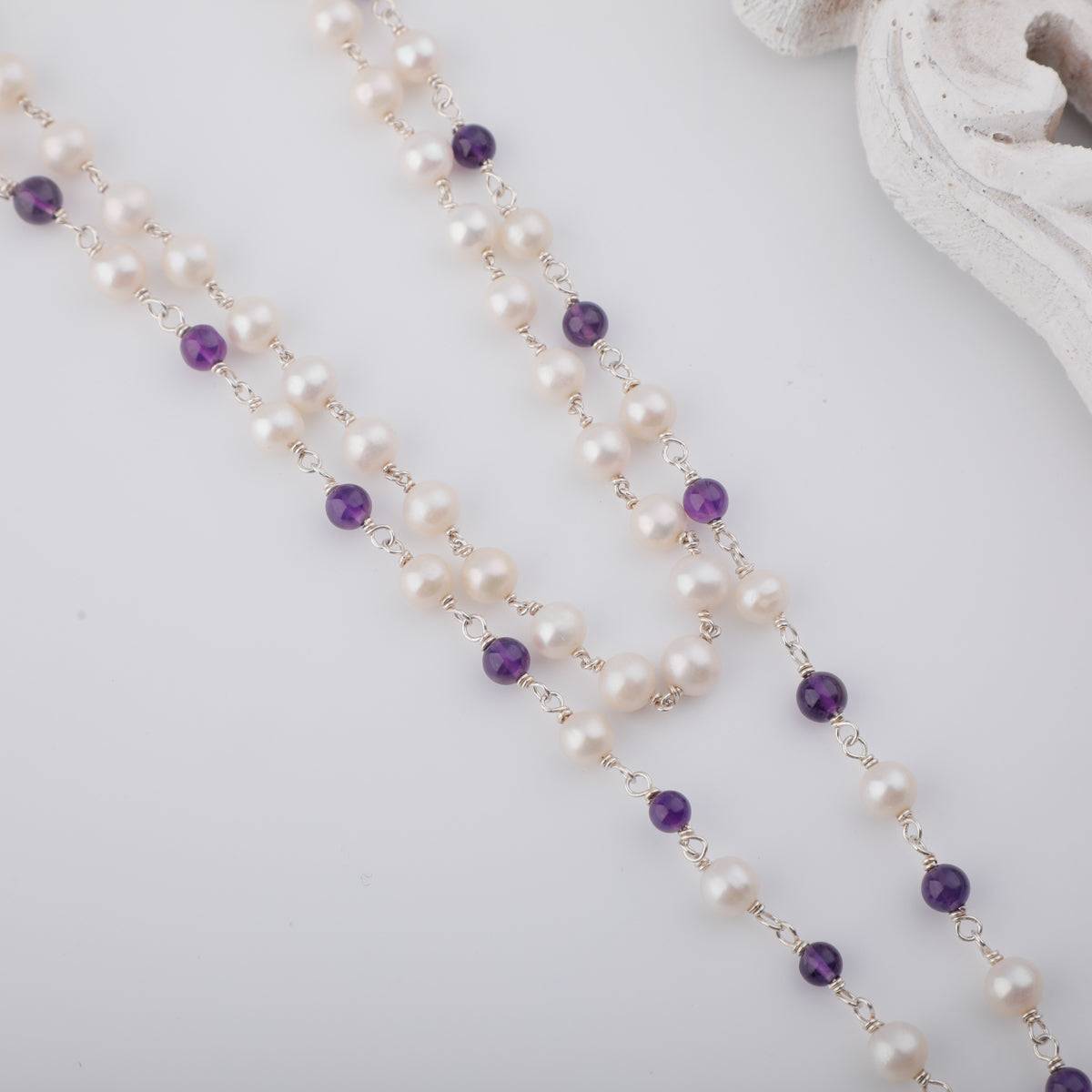 Silver Soorajmukhi Pendant Necklace with Amethyst and Pearls