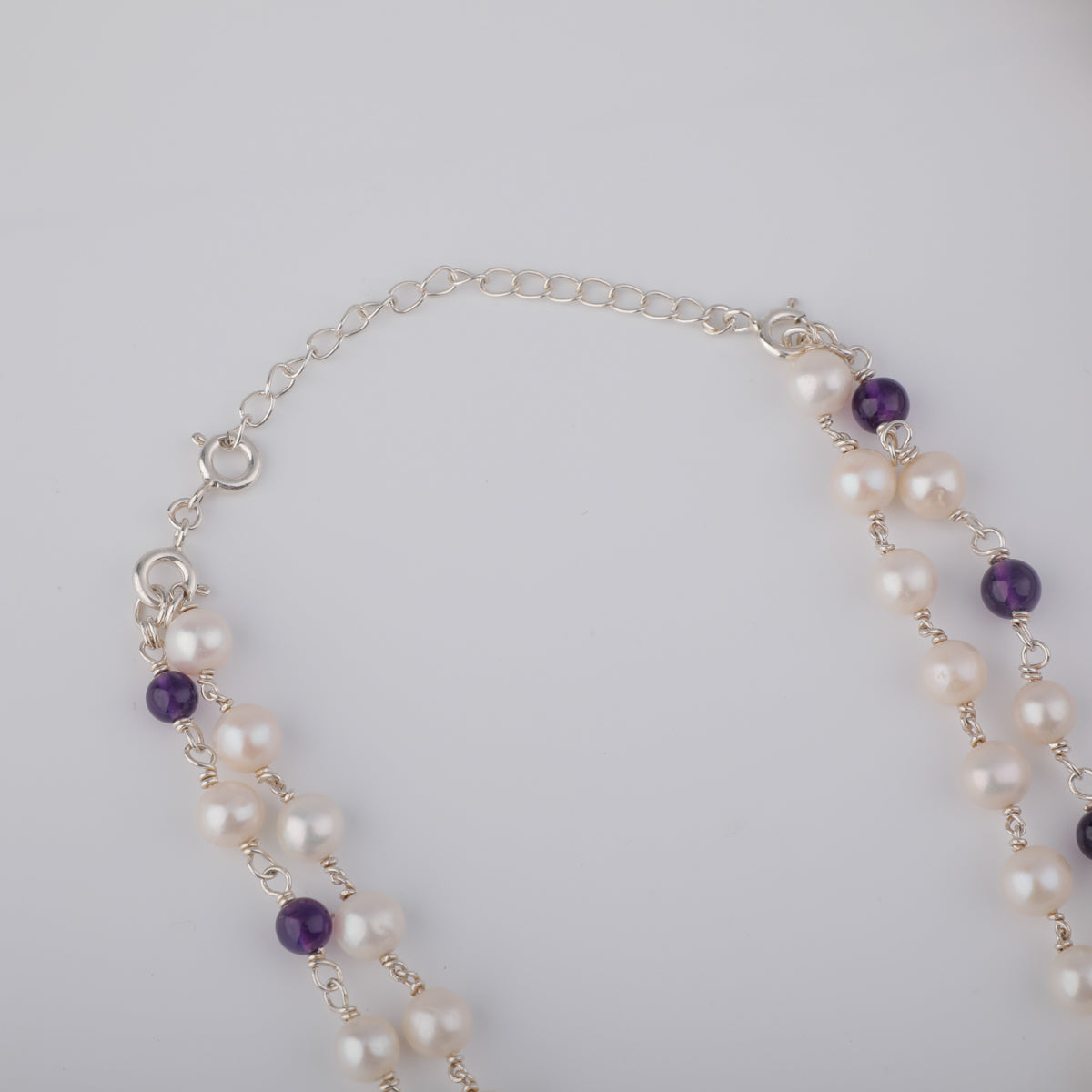 Soorajmukhi Flower Silver Pendant Necklace with Cream Pearl and Amethyst