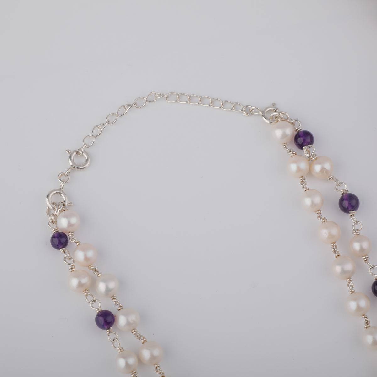 Silver Soorajmukhi Pendant Necklace with Amethyst and Pearls