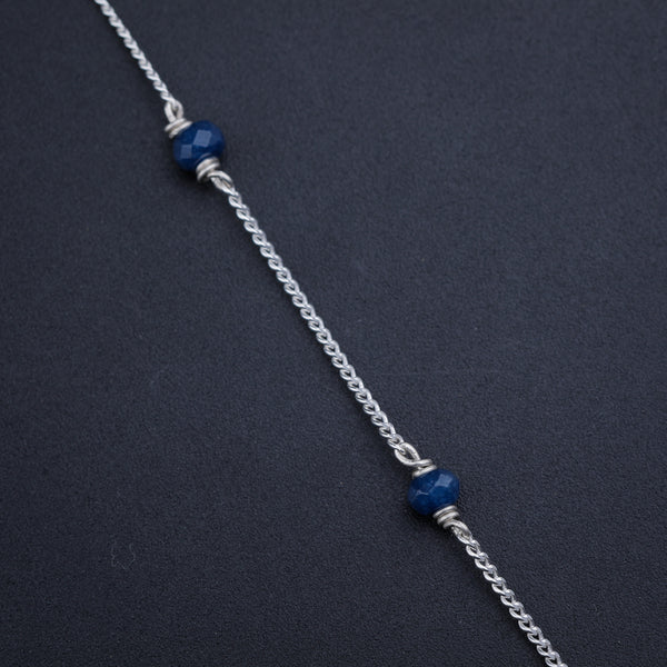 Navy Blue Sapphire Silver Chain necklace with faceted beads
