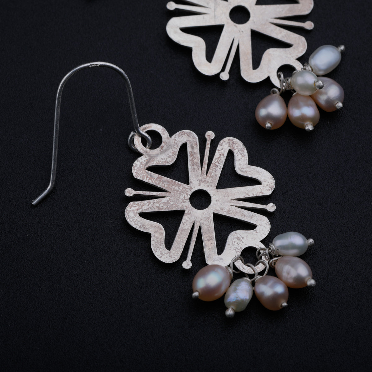 Silver Filigree Dangler Earring with Pearl Bunch