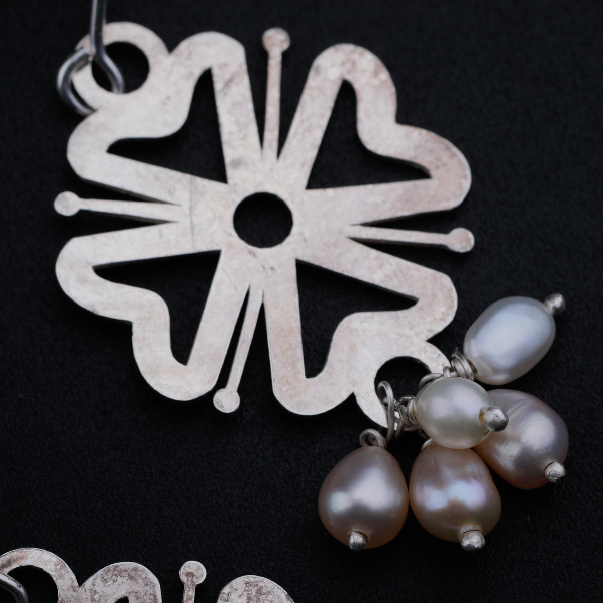 Silver Filigree Dangler Earring with Pearl Bunch