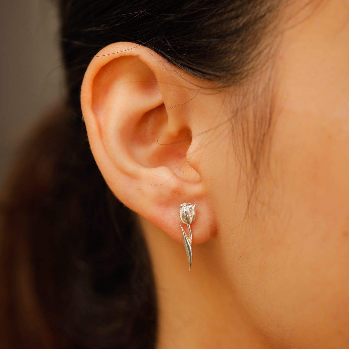 Silver Single Tulip Earring