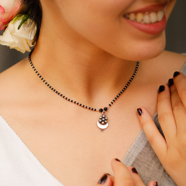 Kudi Chandrakor Mangalsutra 92.5 Sterling Silver necklace with crescent moon and floral motifs