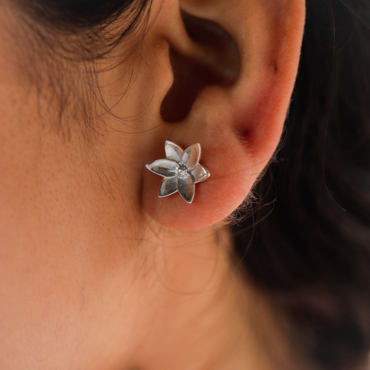 Silver Star Flower Studs Earring