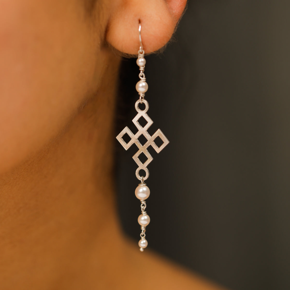 Silver Filigree Dangler Earring with Pearl Drops