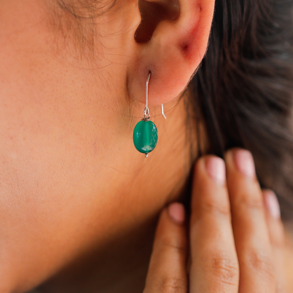 Silver Earring with Green Onyx