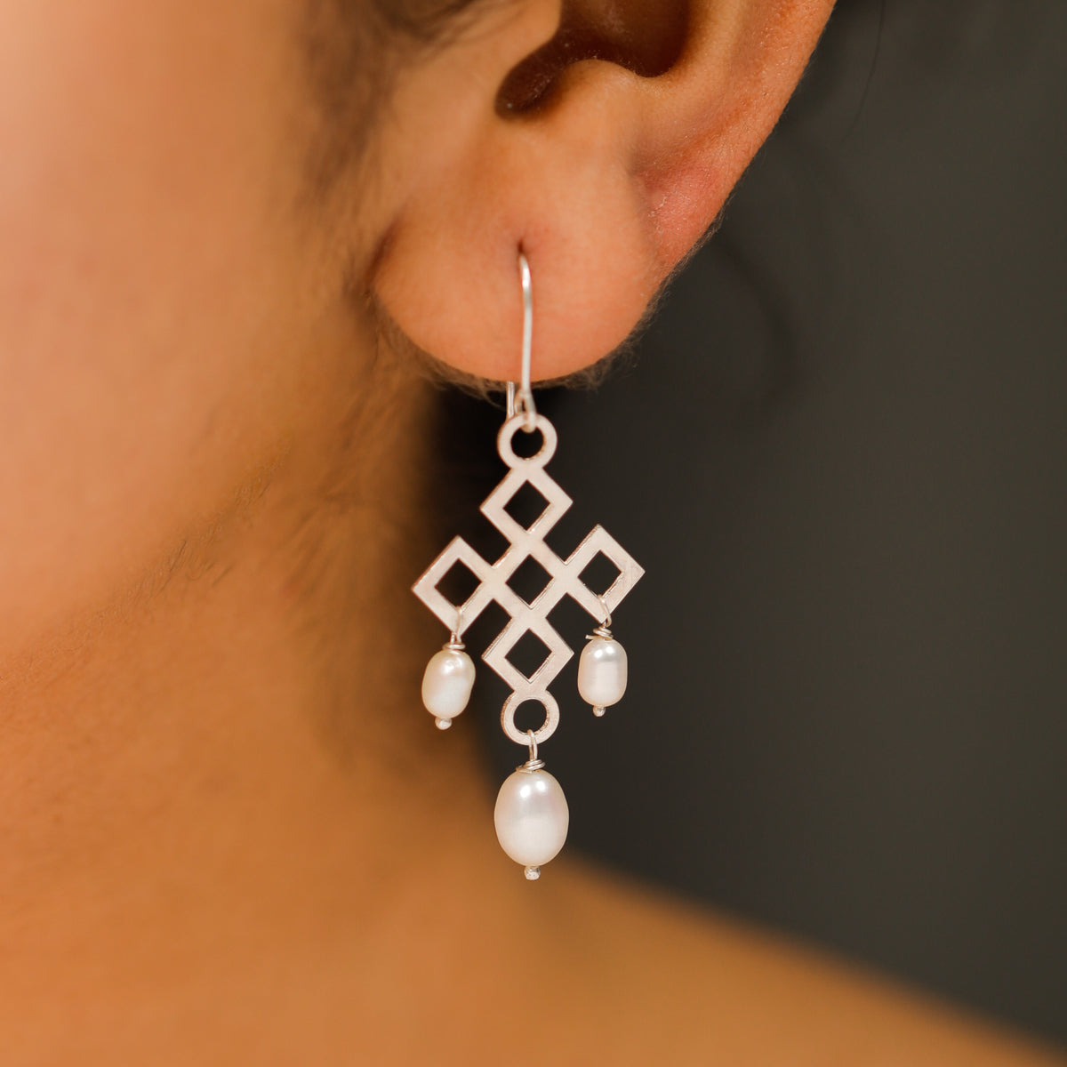 Silver Filigree Dangler Earring with Peal