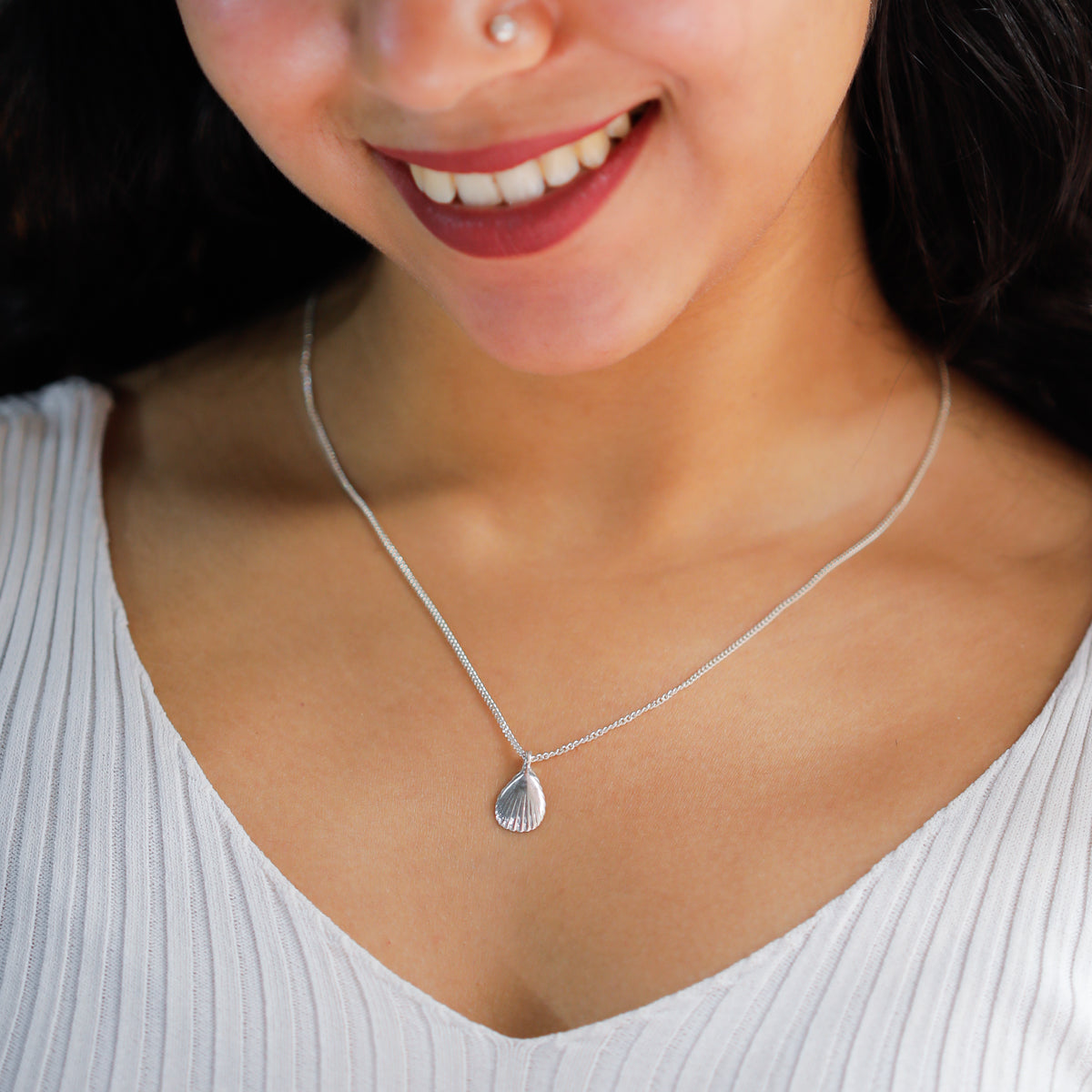 Shell Motif Silver Chain Necklace