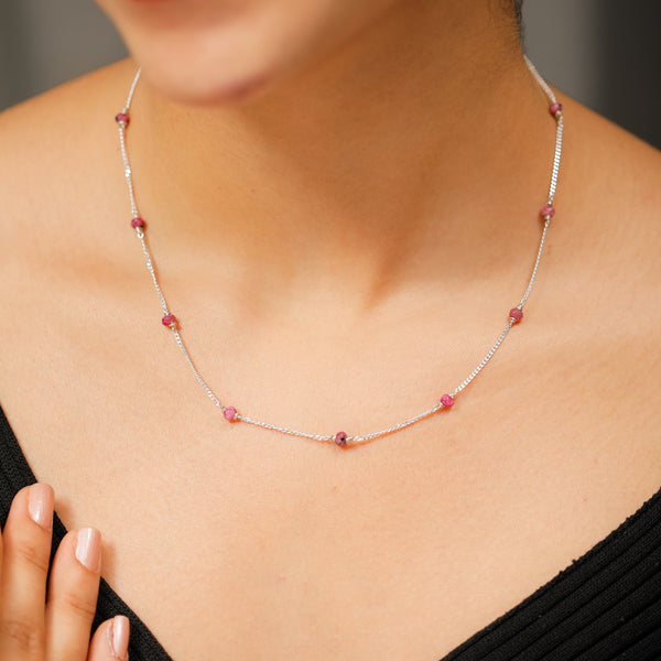 Pink Sapphire Silver Chain