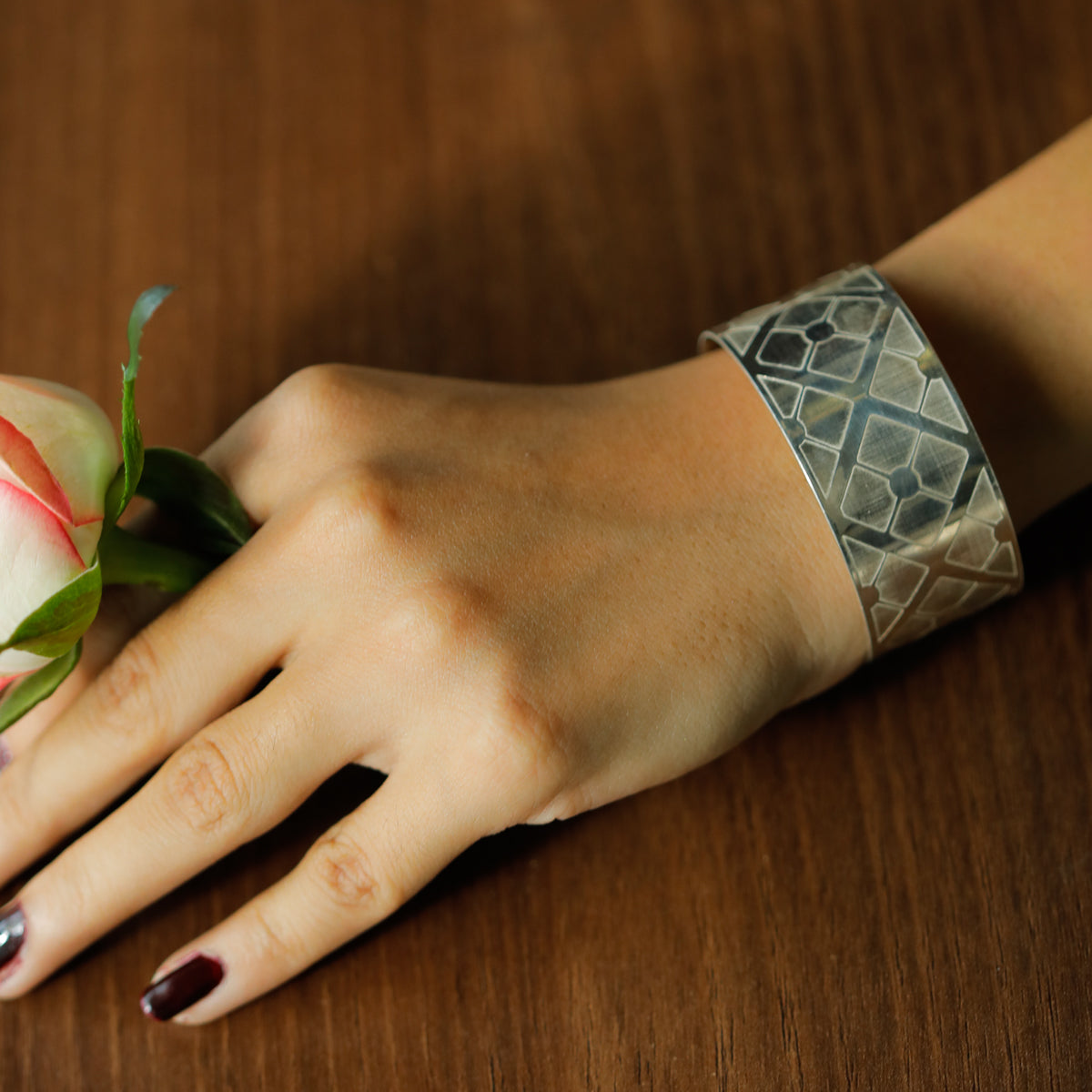 Silver Nakshi Cuff Bracelet