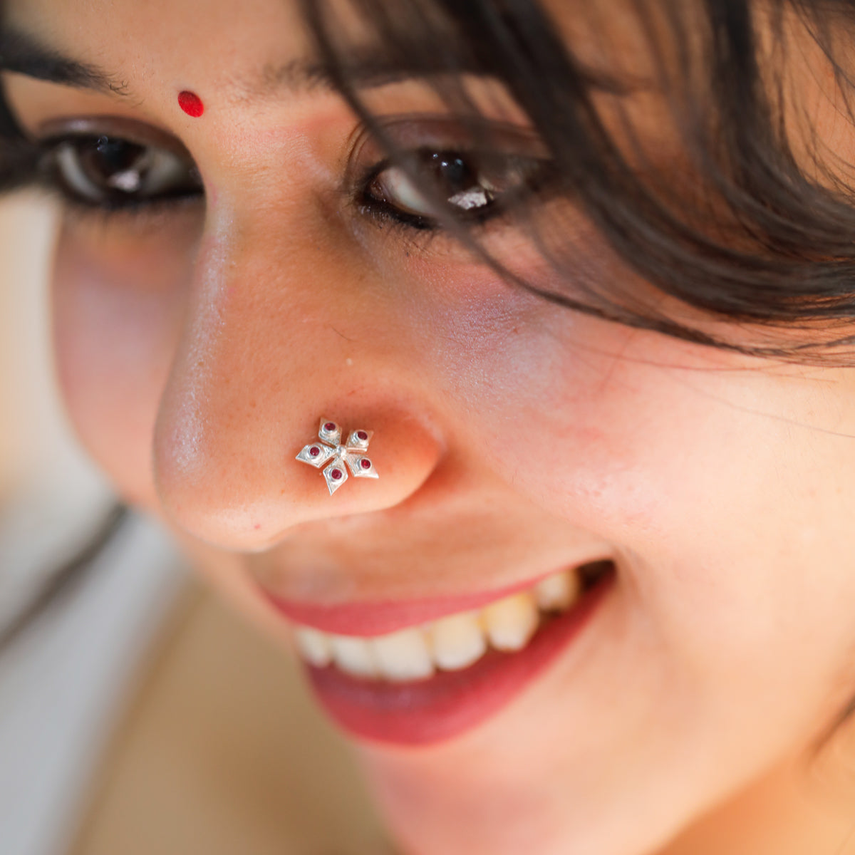 Silver Nakshatra Nose pin (Pierced)