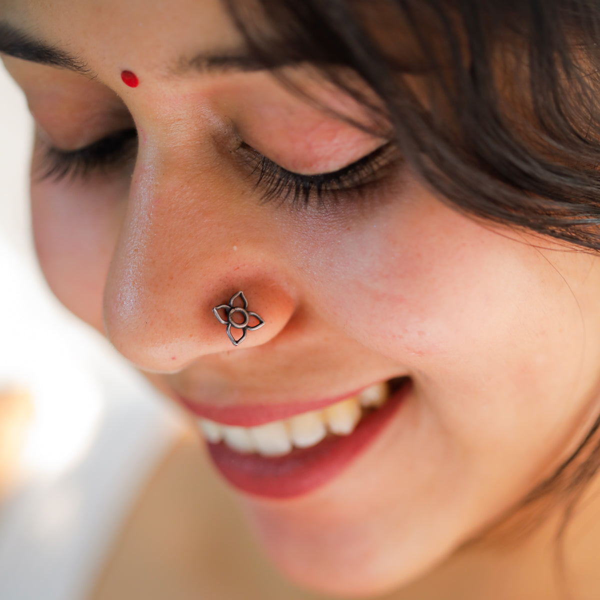 Handmade Silver Flower Nose pin (Pierced)