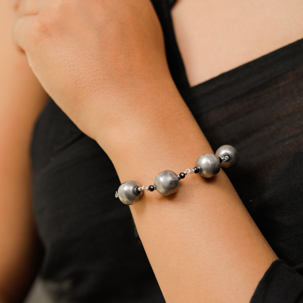 Silver Big Round Bead Bracelet