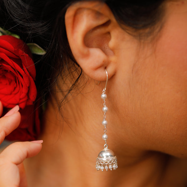 Silver Jhumki with Pearls: Medium