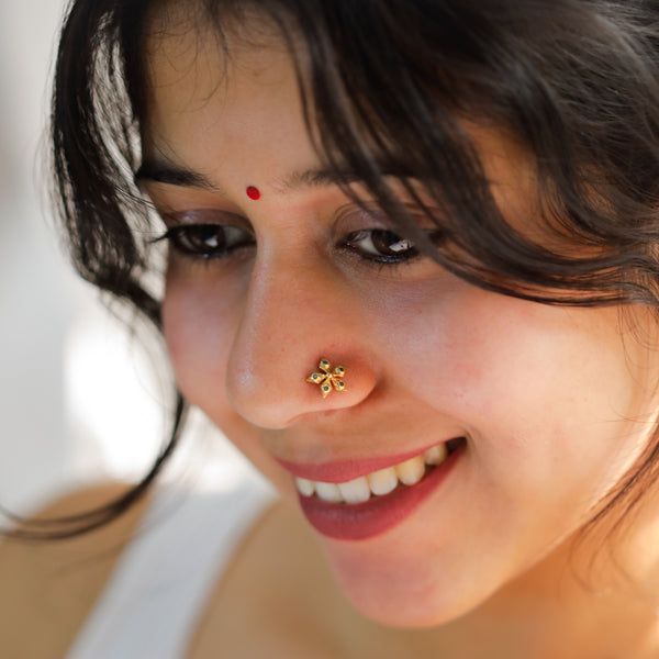 Silver Nakshatra Nose pin (Pierced, Gold Plated)