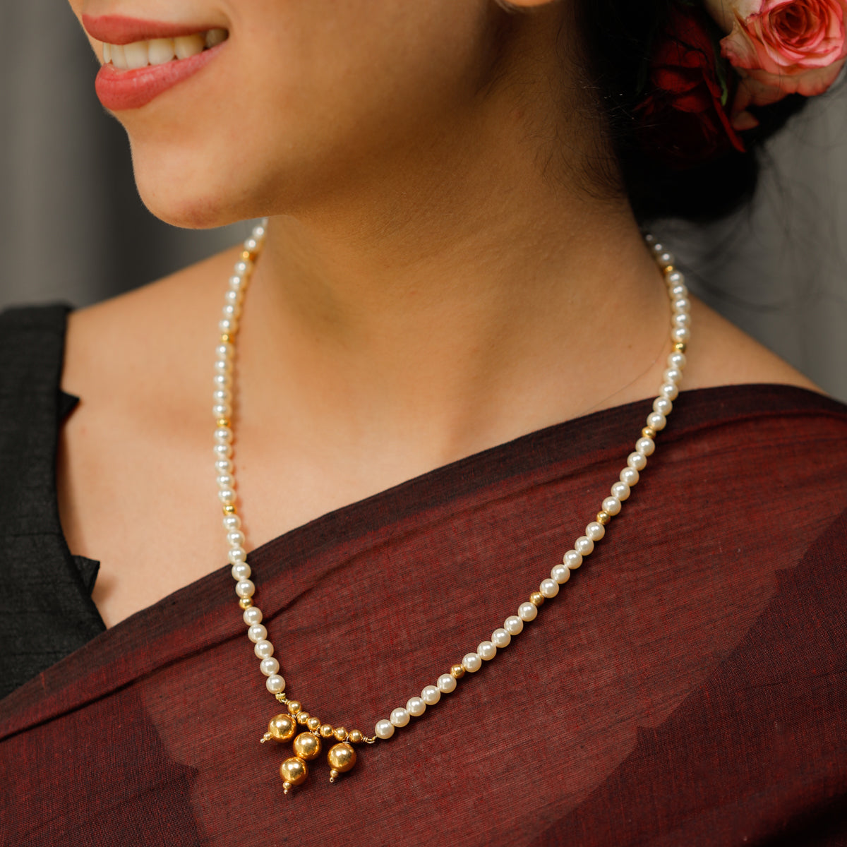 Gold Plated Beads with Pearls Necklace