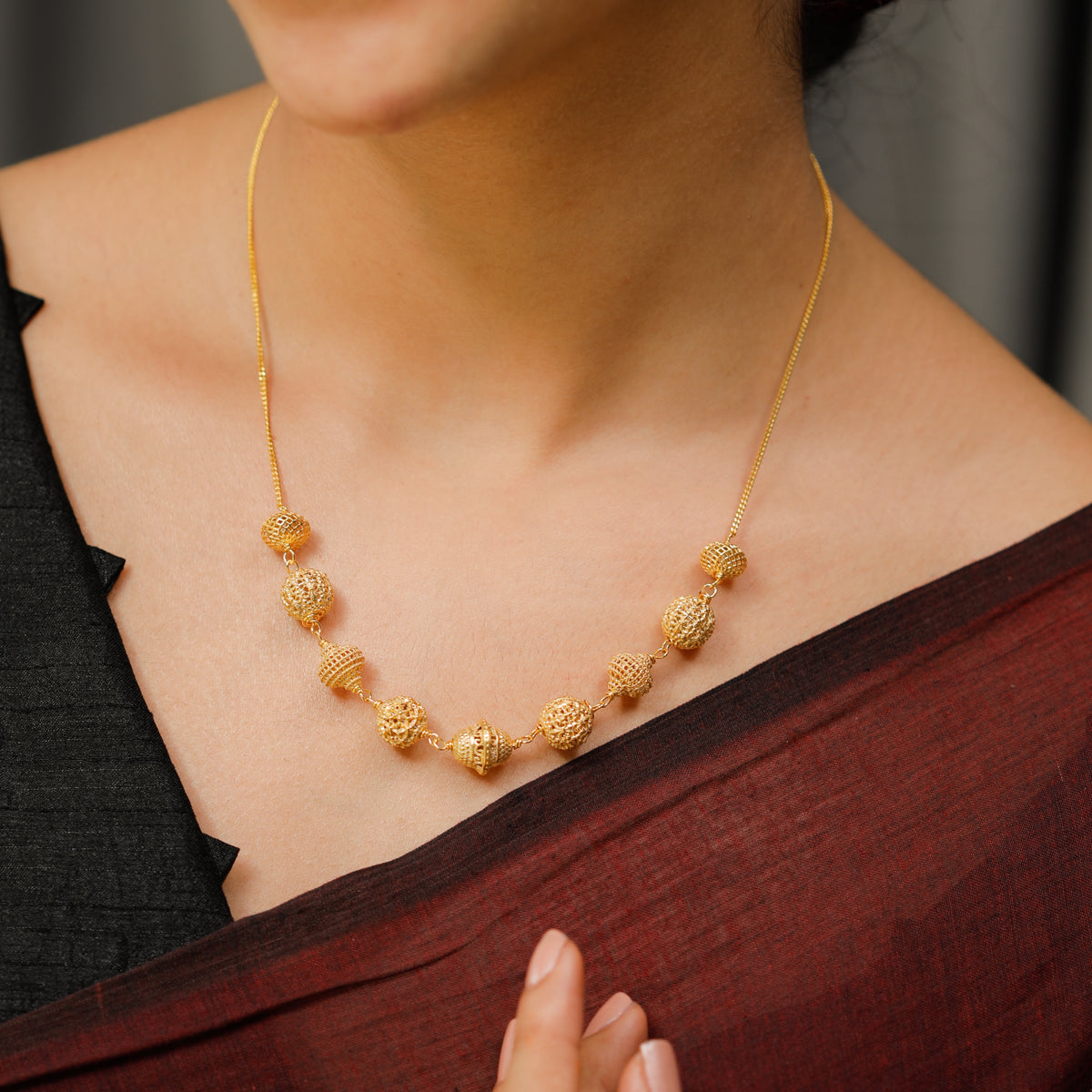 Silver Filigree Bead Necklace (Gold Plated)