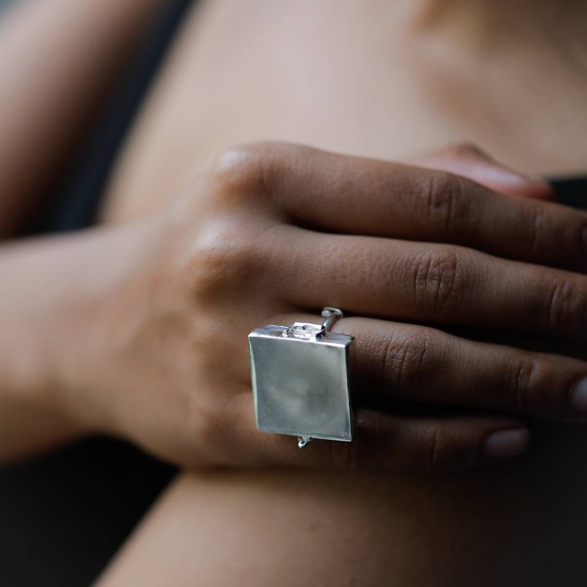 Silver Square Memory Ring (Adjustable)