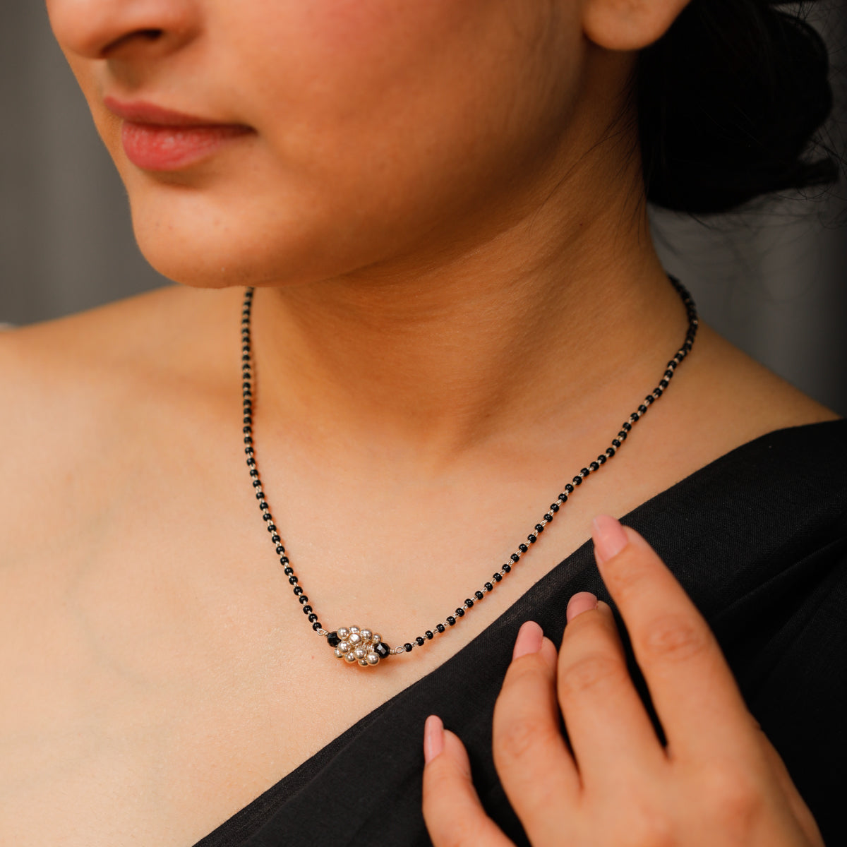 Silver Bead Black Spinel Chain Mangalsutra