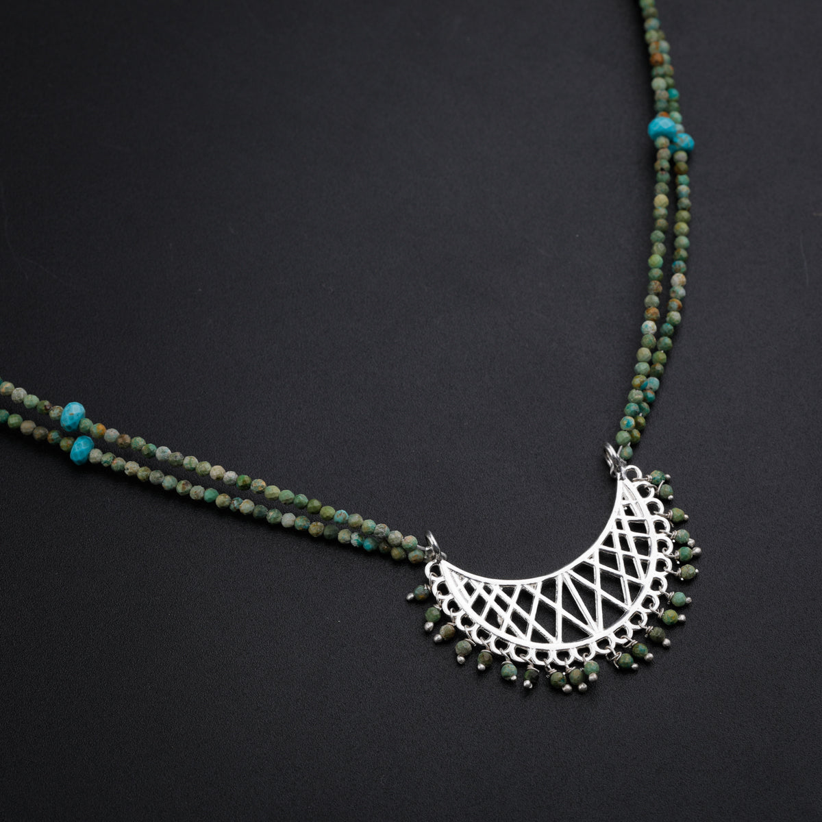 Filigree Chandrakor Pendant Necklace with Firoza and Turquoise