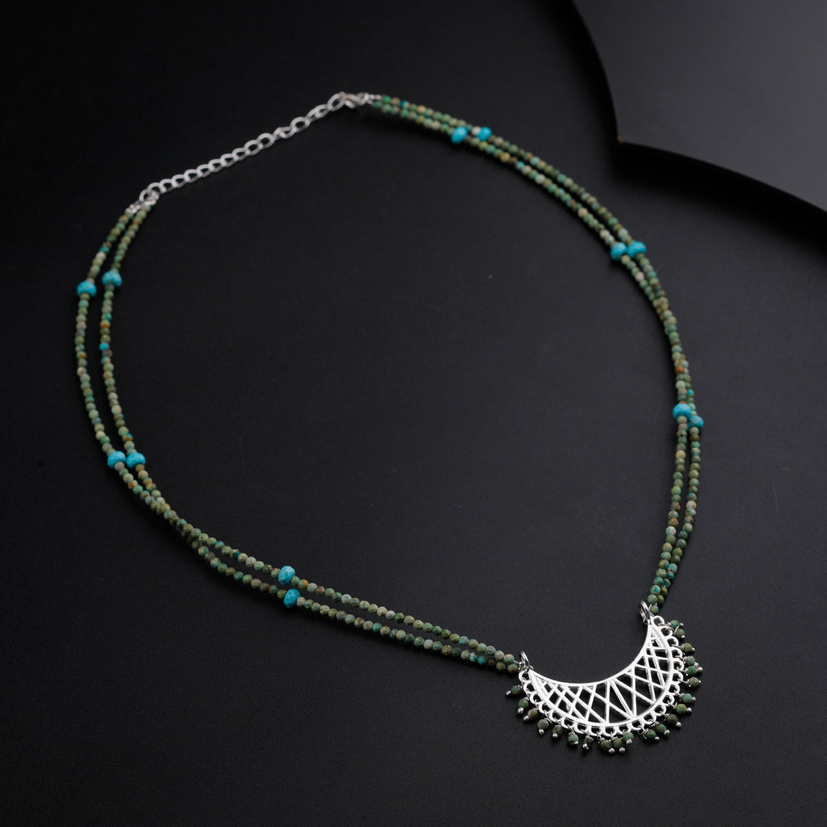 Filigree Chandrakor Pendant Necklace with Firoza and Turquoise