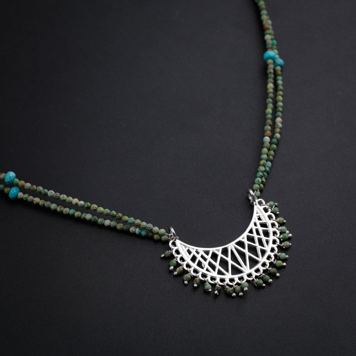 Filigree Chandrakor Pendant Necklace with Firoza and Turquoise