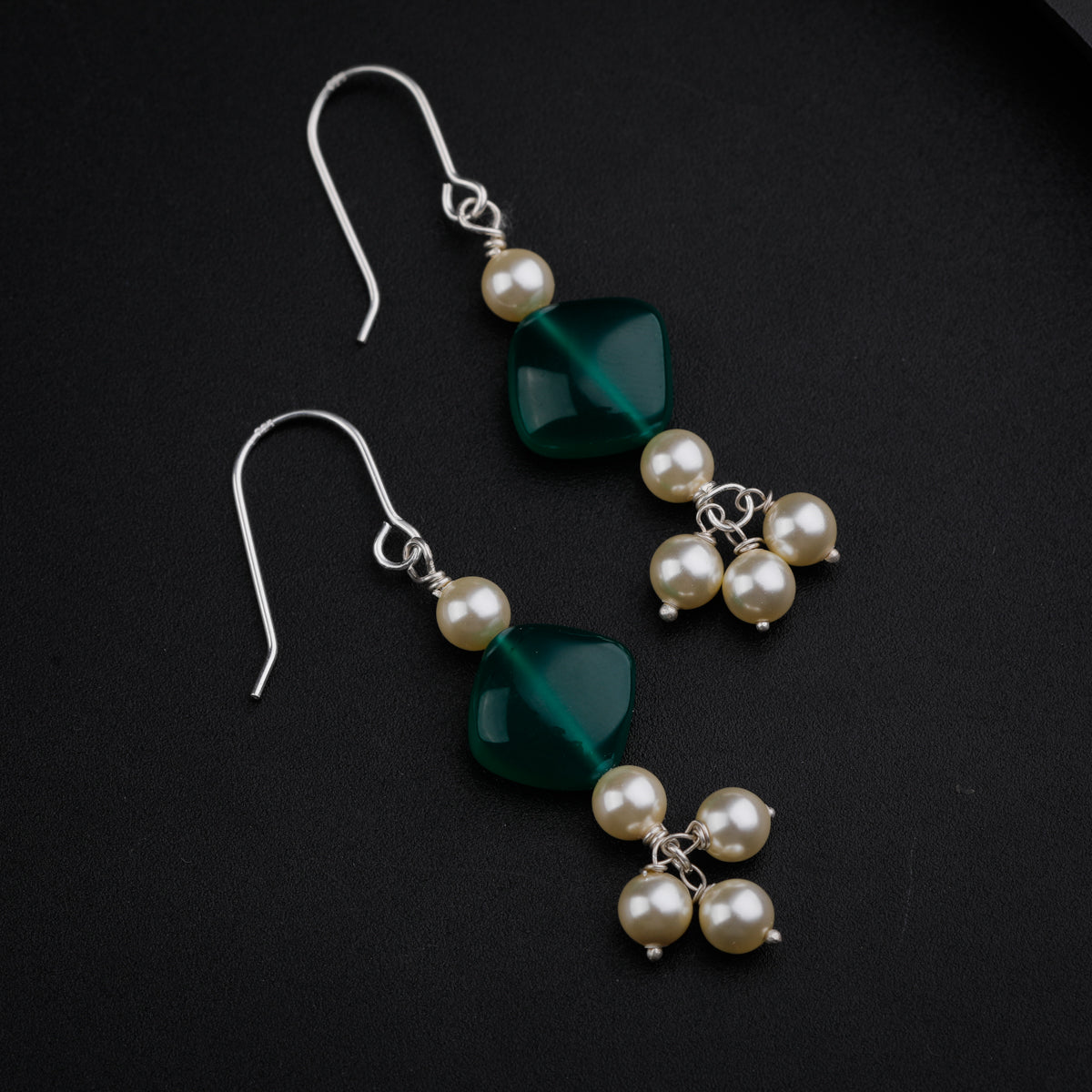 Silver Dangler Earring with Green Onyx and Pearls